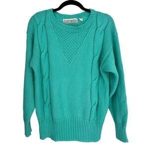 Vintage Teal Cableknit Sweater Adam French Womens size M